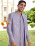 Men's Purple Solid Kurta Pant Set With Mirror Over Coat Combo Set